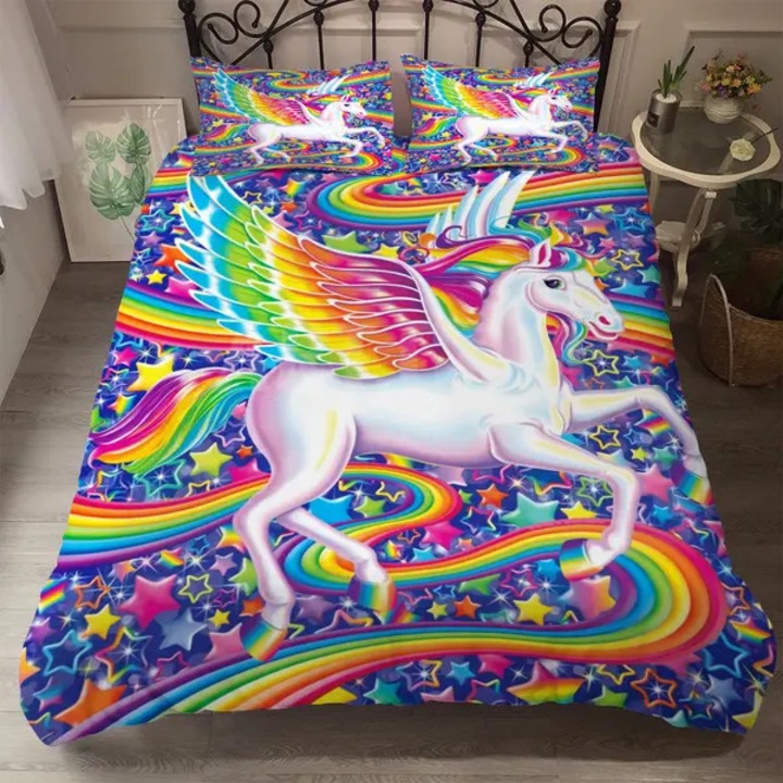 Rózsaszín unikornis paplanhuzat és párnahuzat szett 135x200cm 50x75cm