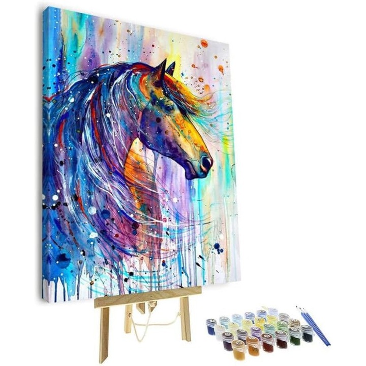 Számfestő készlet, Tishiron, ló, 40 x 50 cm, kerettel, akril, texturált művész vászon, vízálló, nedvességálló, gyűrődésálló, többszínű, 1 darabos szett