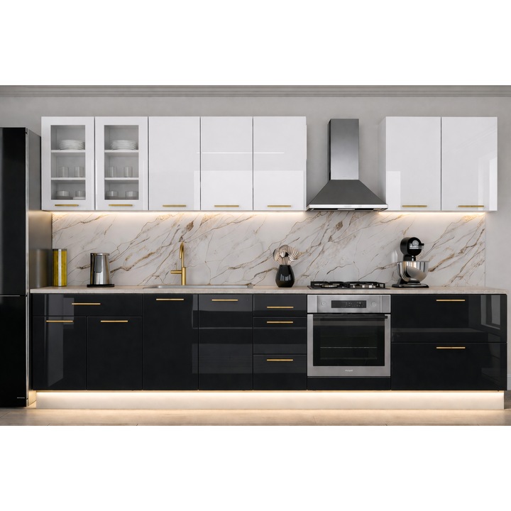 Bucatarie din MDF LUCIOS Lucia 3.4m Alb Negru
