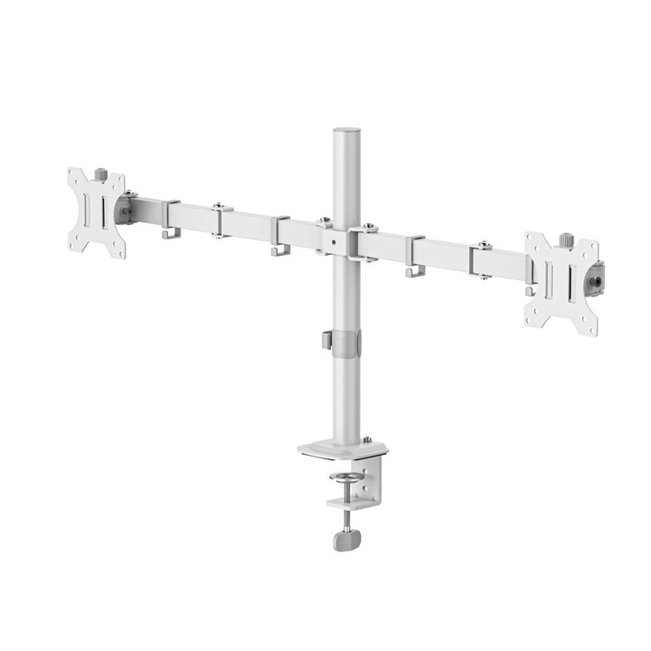 Стойка HAMA за 2 монитора за бюро, регулируема, 13" - 35", 12 кг, Бял HAMA-220904
