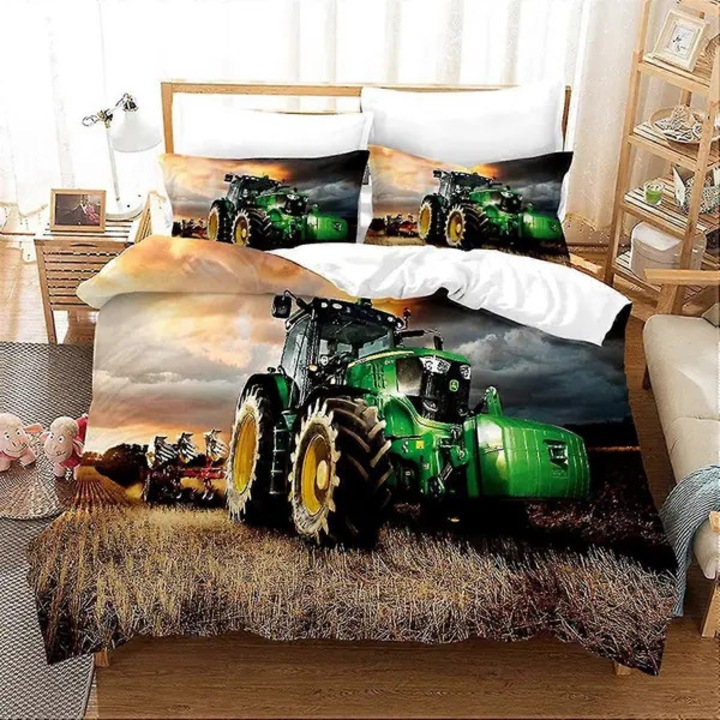Traktor mintás ágyneműhuzat garnitúra, 100% mikroszálas, fém cipzárral és sarokpántokkal, Többszínű, 220x240cm, 1 paplanhuzat + 2 párnahuzat 50x75cm