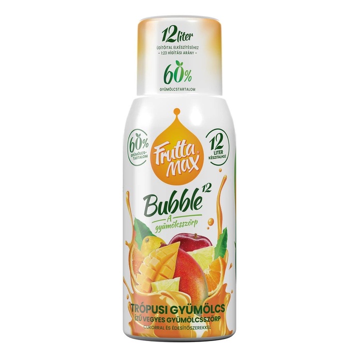 FruttaMax Trópusi gyümölcs ízű gyümölcsszörp, cukorral és édesítőszerekkel, 60%, 0.5 l