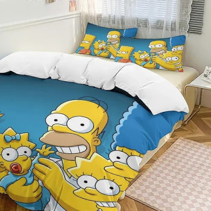 Ágynemű garnitúra 3 részes x404 The Simpsons, mikroszálas 105g, paplanhuzat és 2 párnahuzat (töltet nélkül), fém cipzár, könnyen kezelhető, Többszínű, 135x200 cm