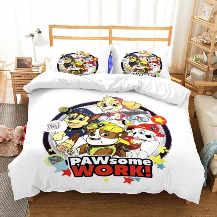Paw Expedition ágynemű garnitúra (paplanhuzat és párnahuzat), 3D digitális nyomtatás, puha anyag, belső hurkokkal a rögzítéshez, Többszínű, Single 135x200cm (1 paplanhuzat + 1 párnahuzat 50x75cm)