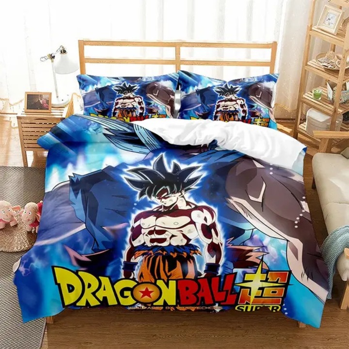 Dragon Ball Super Son Goku ágynemű garnitúra, anime mintás paplanhuzat és párnahuzat, poliészter, kék, 1 szett