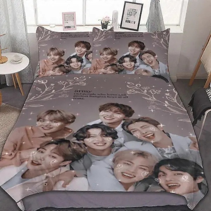 HF309 Kpop BTS ágyneműgarnitúra, paplanhuzat 135x200 cm, ultrafinom mikroszálas, légáteresztő és színtartó, többszínű, 1 szett