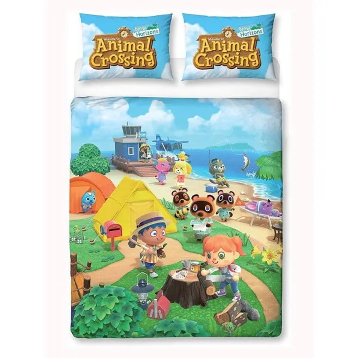 Animal Crossing logós paplanhuzat és párnahuzat szett, többszínű, egyszemélyes, 50x75cm