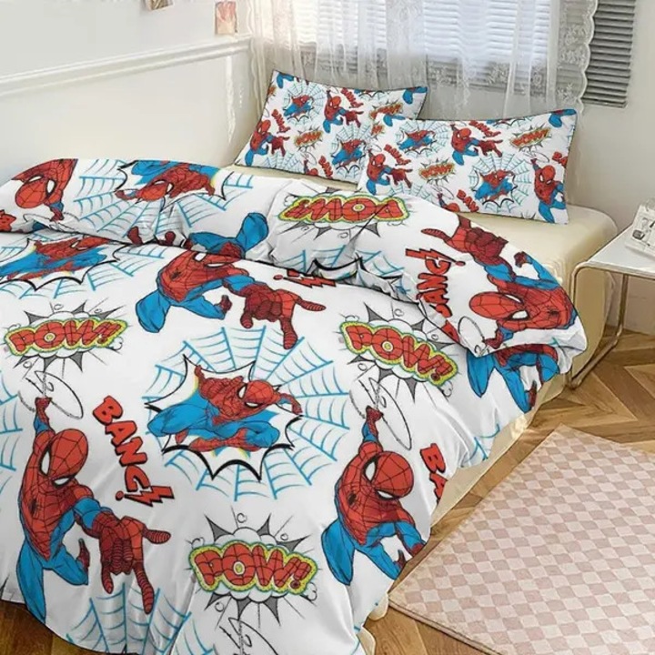 Ágynemű garnitúra 3 részes, Spiderman mintás, többszínű, 135x200cm/200x200cm/220x240cm