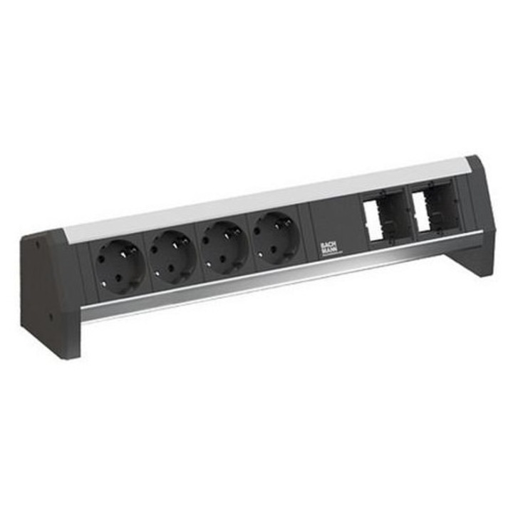 Asztali elosztó, 4 Schuko aljzat plusz 2 moduláris slot, kód 902.032, Bachmann DESK