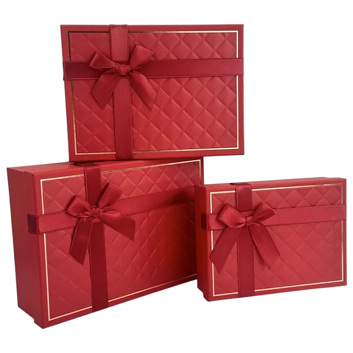 Set Cutii Dreptunghiulare 3 Piese Rosu pentru Cadouri Universale