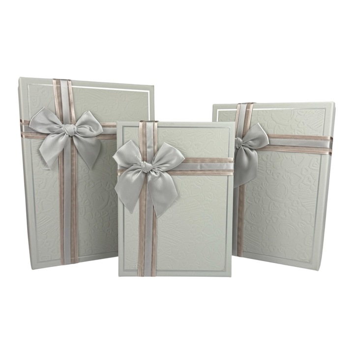 Set Cutii Dreptunghiulare 3 Piese Gri 'Prestige' pentru Ambalare Cadouri
