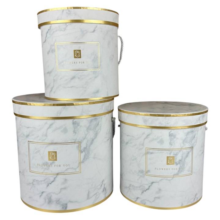 Set 3 Cutii Marmura Rotunde Chic pentru Ambalare Cadouri