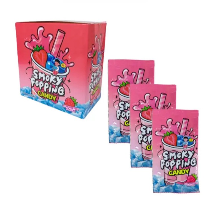 Efervescens szamóca ízű cukorka, Smoky Popping candy, 30db x 7gr