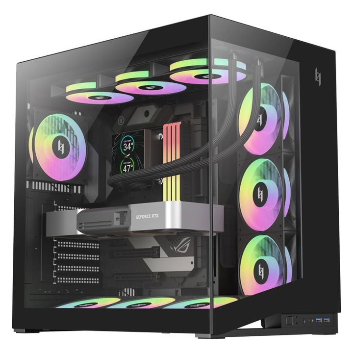 Кутия за компютър / tower Gamemax NEX C56 BK, съвместима с ATX, страничен панел от закалено стъкло, поддръжка на ARGB вентилатори, черна