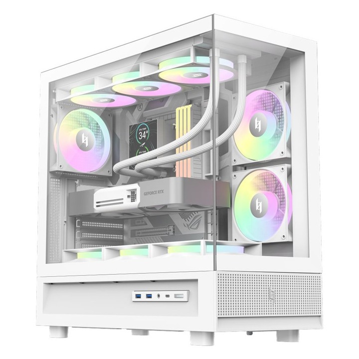 Кутия за компютър Gamemax NEX C51 WH, съвместима с ATX/BTF, страничен панел от стъкло, с RGB осветление, бяла