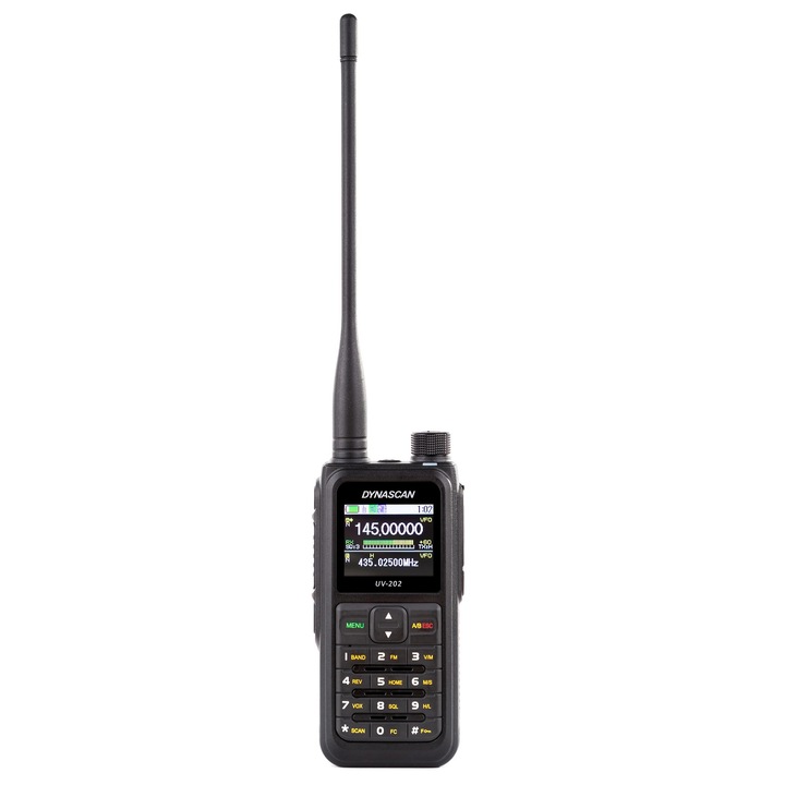 VHF/UHF Dynascan UV-202 rádióállomás, dual band, 5W, 200 csatorna, VOX, zajszűrés, FM rádió és AM légi sáv vétel, IP67