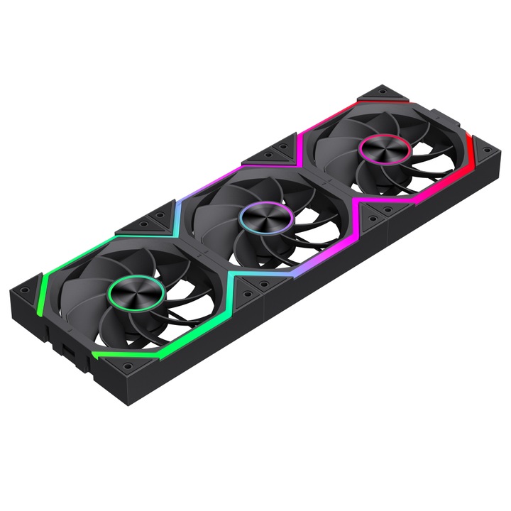 Комплект от 3 вентилатора за кутия Gamemax FN12A-N2 WL-R, с RGB осветление, черен