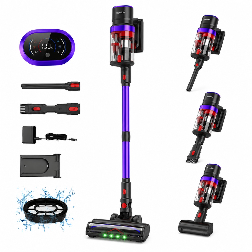 Teendow V20 Strong Aspirator vertical fara fir 3 in 1, cu acumulator, afisaj digital, autonomie de pana la 70 de minute, recipient de praf de 1.4 L, ecran tactil LED, lumina verde