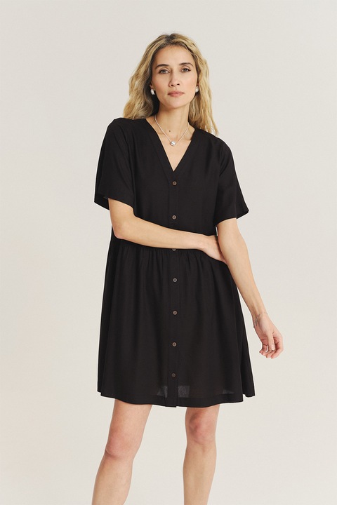 GreenPoint, Rochie lejera cu decolteu in V, Negru