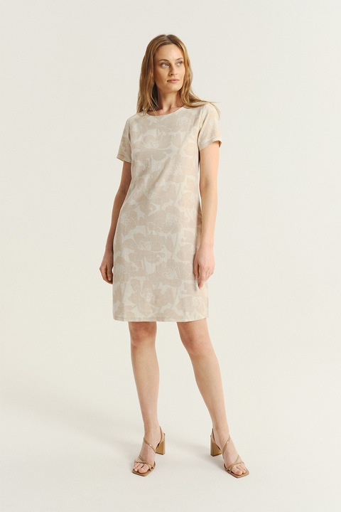 GreenPoint, Rochie cambrata din amestec de in, Bej inchis/Bej deschis