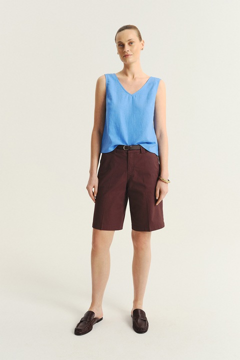 GreenPoint, Pantaloni scurti chino cu talie medie, Maro cognac, 40