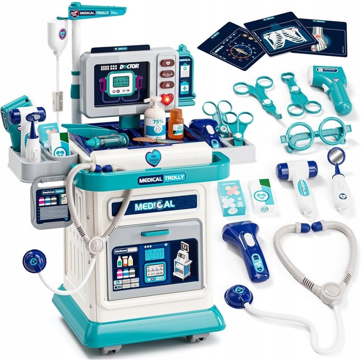 Медицински мобилен комплект за деца Malplay Hello Doctor, с до 37 части и специфични медицински аксесоари включени
