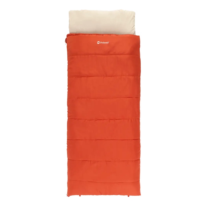 Спален чувал Outwell Contour Lux, къмпинг чувал, 220 x 85 см, температура от -19 до 15 °C, с цип отдясно, червен, 1 бр.