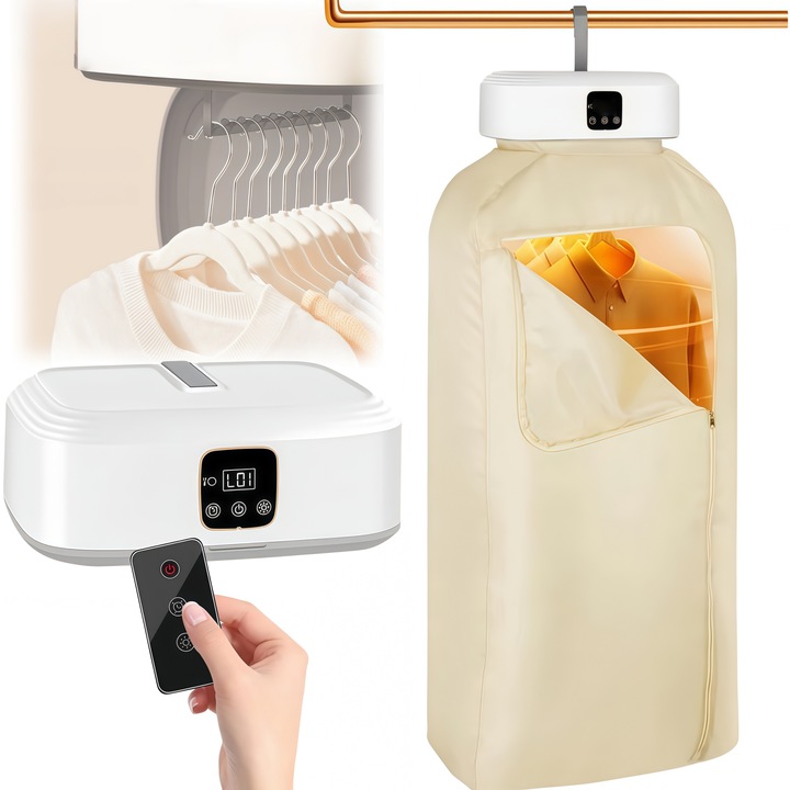 Uscator de Rufe Electric Portabil, NovaHub-QW, cu Uscator de rufe pliabil de uz casnic, cu Circulatie de aer cald la 360°, 10Kg Capacitate de uscare, cu 3 Moduri de uscare, 6 trepte de programare, temporizare inteligenta 1-8 ore, sterilizare cu lumina UV