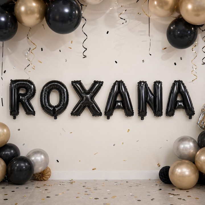 Метализирани фолиеви балони, Flippy, Комплект ROXANA, Хелий или Въздух, Включена сламка, 40 см, Черен