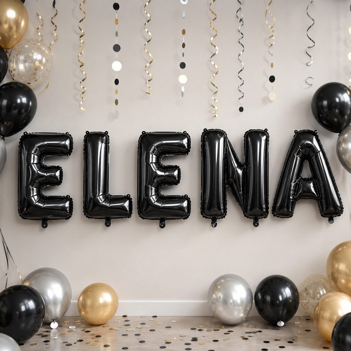 Метализирани фолиеви балони, Flippy, Комплект ELENA, Хелий или Въздух, Включена сламка, 40 см, Черен
