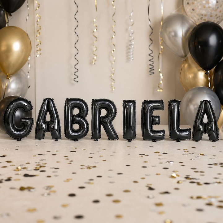 Метализирани фолиеви балони, Flippy, Комплект GABRIELA, Хелий или Въздух, Включена сламка, 40 см, Черен