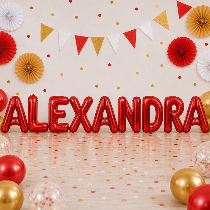 Метализирани фолиеви балони, Flippy, Комплект ALEXANDRA, Хелий или Въздух, Включена сламка, 40 см, Червен