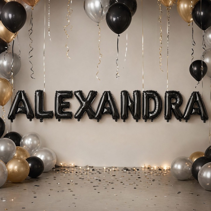Метализирани фолиеви балони, Flippy, Комплект ALEXANDRA, Хелий или Въздух, Включена сламка, 40 см, Черен