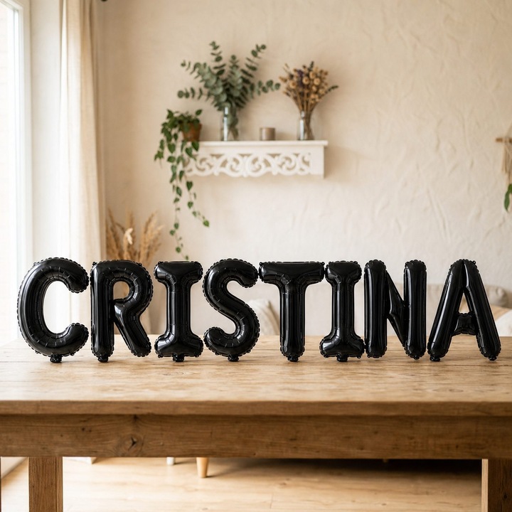 Метализирани фолиеви балони, Flippy, Комплект CRISTINA, Хелий или Въздух, Включена сламка, 40 см, Черен