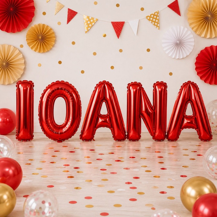 Метализирани фолиеви балони, Flippy, Комплект IOANA, Хелий или Въздух, Включена сламка, 40 см, Червен