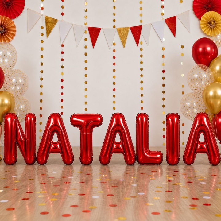 Метализирани фолиеви балони, Flippy, Комплект NATALIA, Хелий или Въздух, Включена сламка, 40 см, Червен