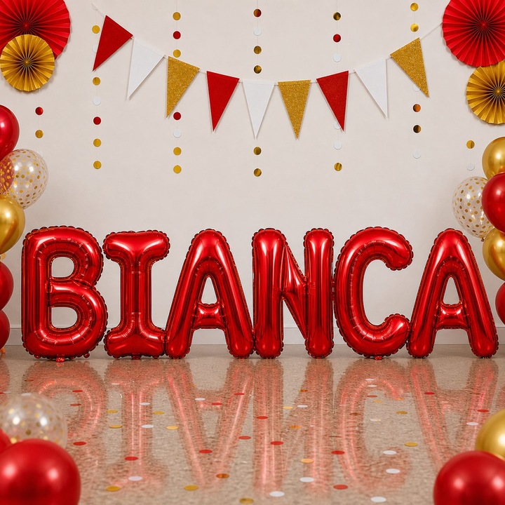 Метализирани фолиеви балони, Flippy, Комплект BIANCA, Хелий или Въздух, Включена сламка, 40 см, Червен