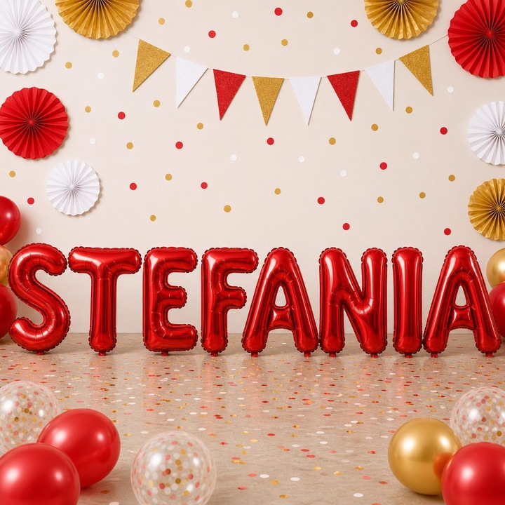 Метализирани фолиеви балони, Flippy, Комплект STEFANIA, Хелий или Въздух, Включена сламка, 40 см, Червен