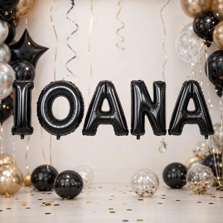 Метализирани фолиеви балони, Flippy, Комплект IOANA, Хелий или Въздух, Включена сламка, 40 см, Черен