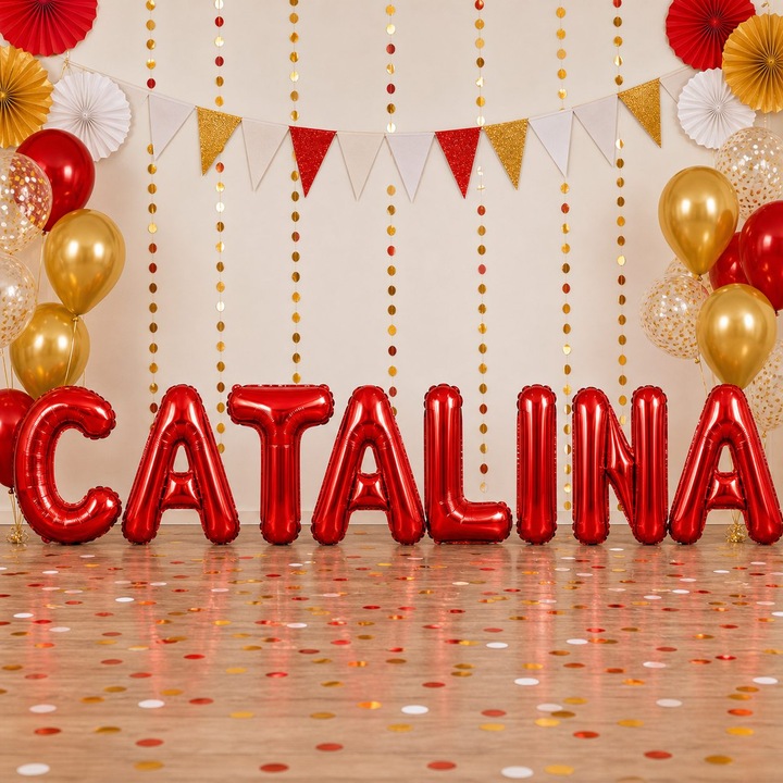 Метализирани фолиеви балони, Flippy, Комплект CATALINA, Хелий или Въздух, Включена сламка, 40 см, Червен
