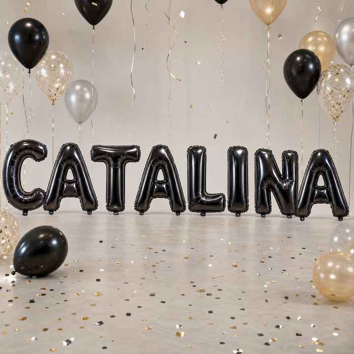 Метализирани фолиеви балони, Flippy, Комплект CATALINA, Хелий или Въздух, Включена сламка, 40 см, Черен