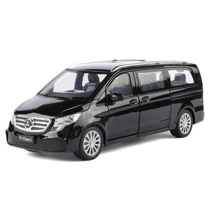 Mercedes-Benz Vito Furgon kisautó, fém, visszahúzós, fények és hangok, funkcionális ajtók és csomagtartó, részletes belső tér 1:1
