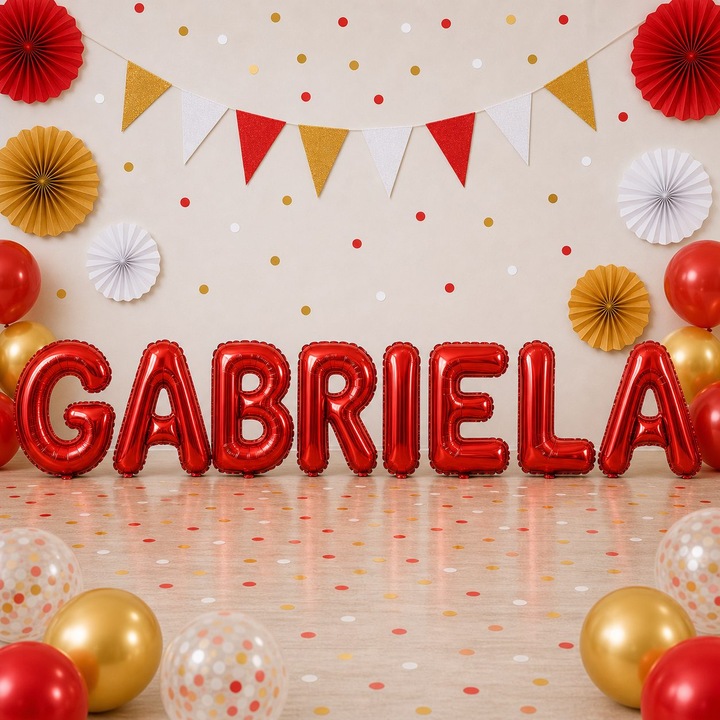 Метализирани фолиеви балони, Flippy, Комплект GABRIELA, Хелий или Въздух, Включена сламка, 40 см, Червен