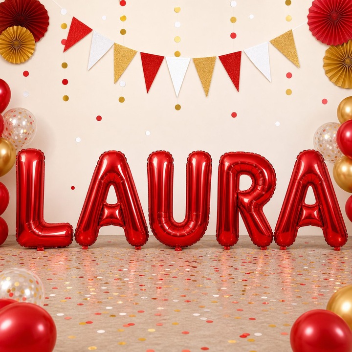 Метализирани фолиеви балони, Flippy, Комплект LAURA, Хелий или Въздух, Включена сламка, 40 см, Червен