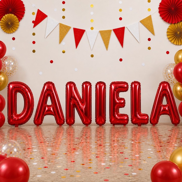 Метализирани фолиеви балони, Flippy, Комплект DANIELA, Хелий или Въздух, Включена сламка, 40 см, Червен
