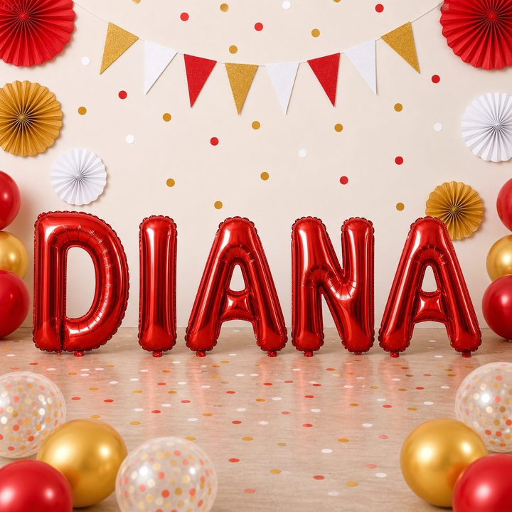 Метализирани фолиеви балони, Flippy, Комплект DIANA, Хелий или Въздух, Включена сламка, 40 см, Червен