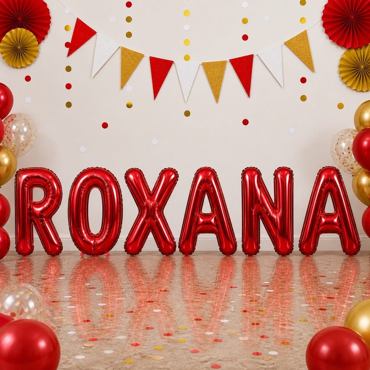 Метализирани фолиеви балони, Flippy, Комплект ROXANA, Хелий или Въздух, Включена сламка, 40 см, Червен