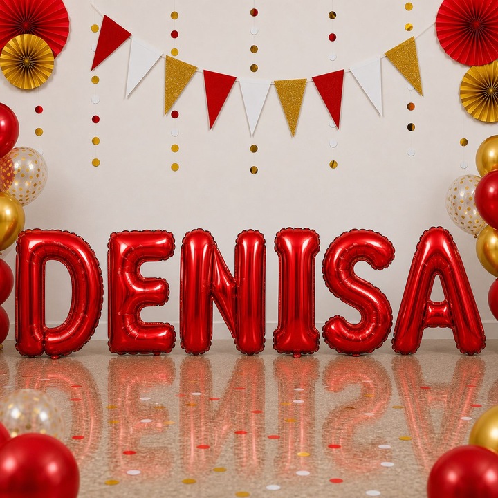 Метализирани фолиеви балони, Flippy, Комплект DENISA, Хелий или Въздух, Включена сламка, 40 см, Червен