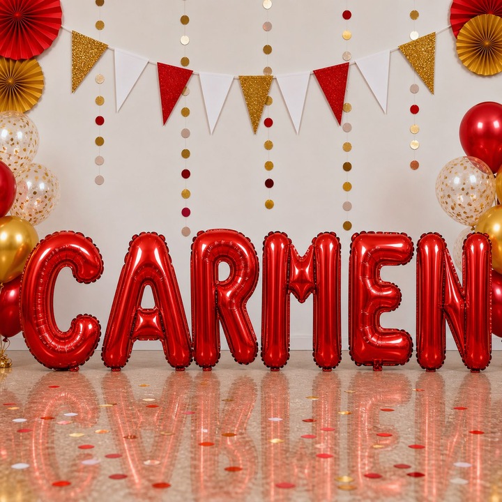 Метализирани фолиеви балони, Flippy, Комплект CARMEN, Хелий или Въздух, Включена сламка, 40 см, Червен