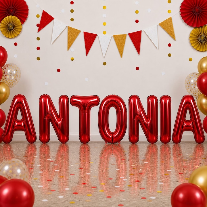 Метализирани фолиеви балони, Flippy, Комплект ANTONIA, Хелий или Въздух, Включена сламка, 40 см, Червен